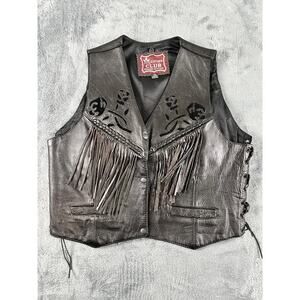 Vintage women’s Black XL leather club black Rose cut out bikers vest